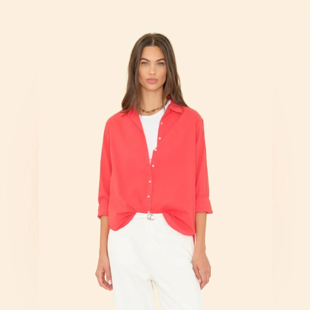 XiRENA Beau Button-Down Clambake Red Lightweight Collared Cotton Poplin Shirt